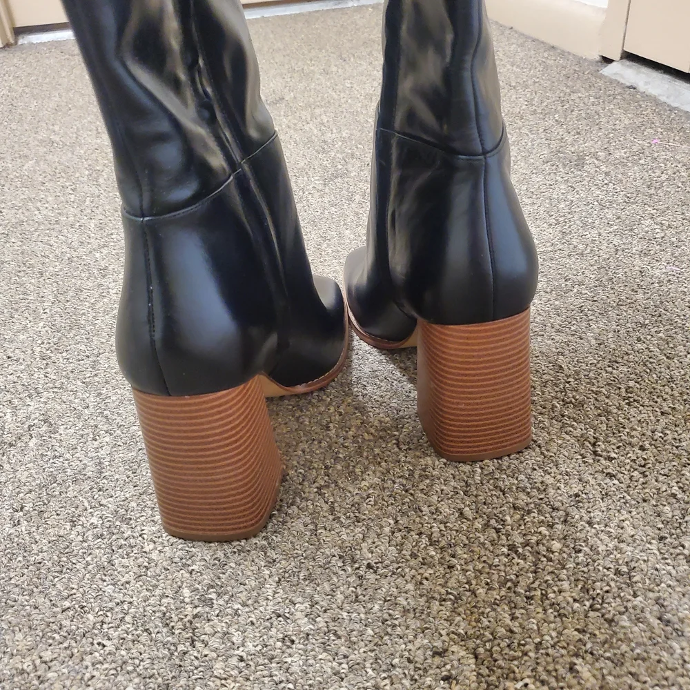 Nine West Women's Black Knee High Boots Size 9.5M Square Toe Block Heel